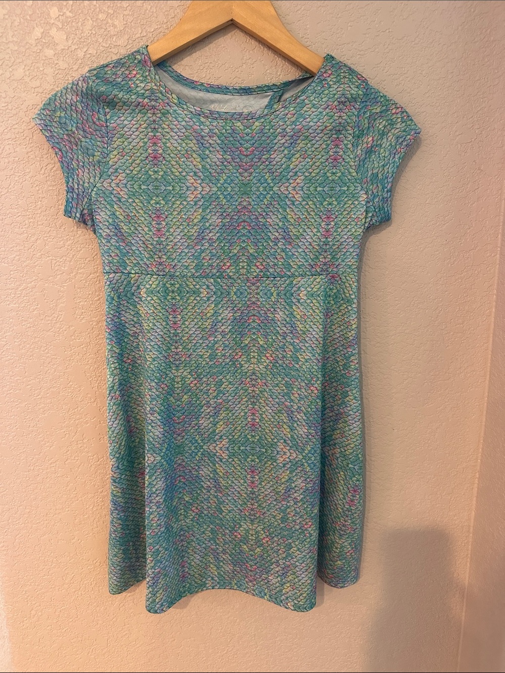 Reel Legends Aqua and Pastel Multi-Print Short Sleeve coverup or dress.